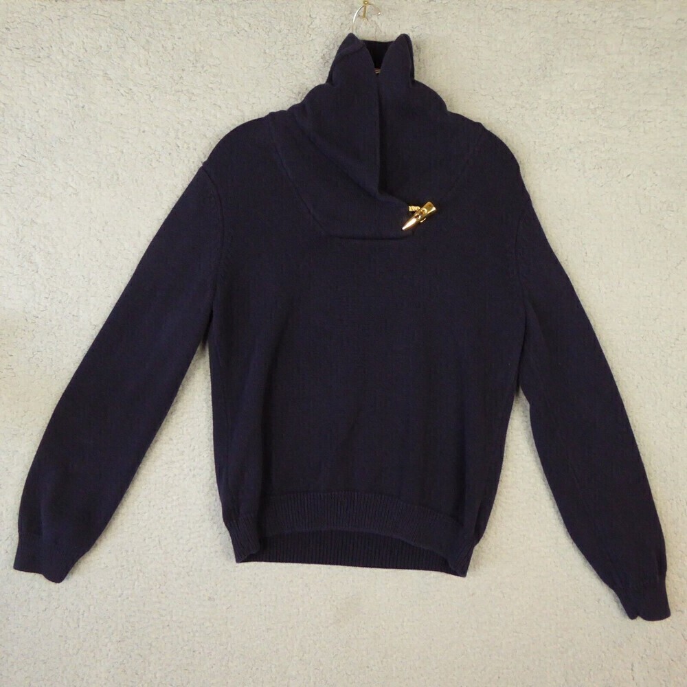 Lauren Ralph Lauren Sweater Women's Large Blue Equestrian V Neck Shawl Collar